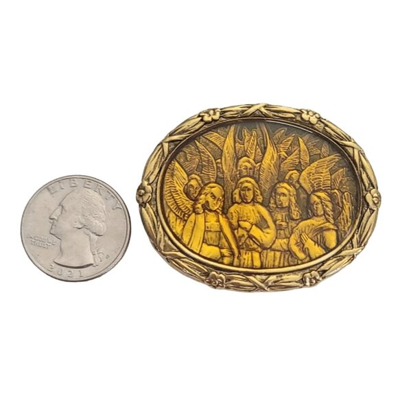 The Vatican Library Collection Religious Angels Oval Pin Brooch, Signed M937 - Picture 6 of 9